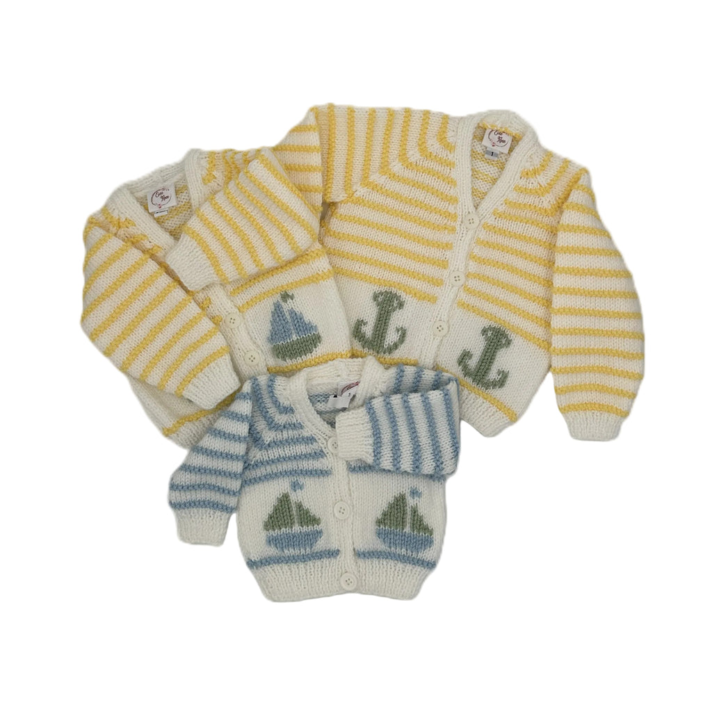 Hand Knitted Nautical Theme Cardigan with V neck