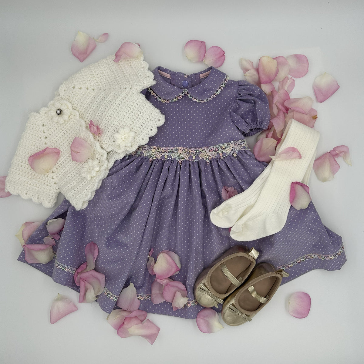 Charlotte - Girls 1950s Inspired Dress - Lavender Corduroy - NOS