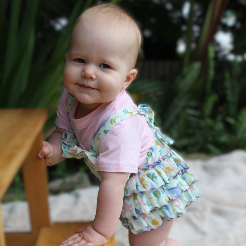 1950s Style Frilly Bottom Romper in Sea Life Print - Florence