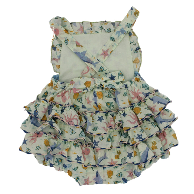 1950s Style Frilly Bottom Romper in Sea Life Print - Florence