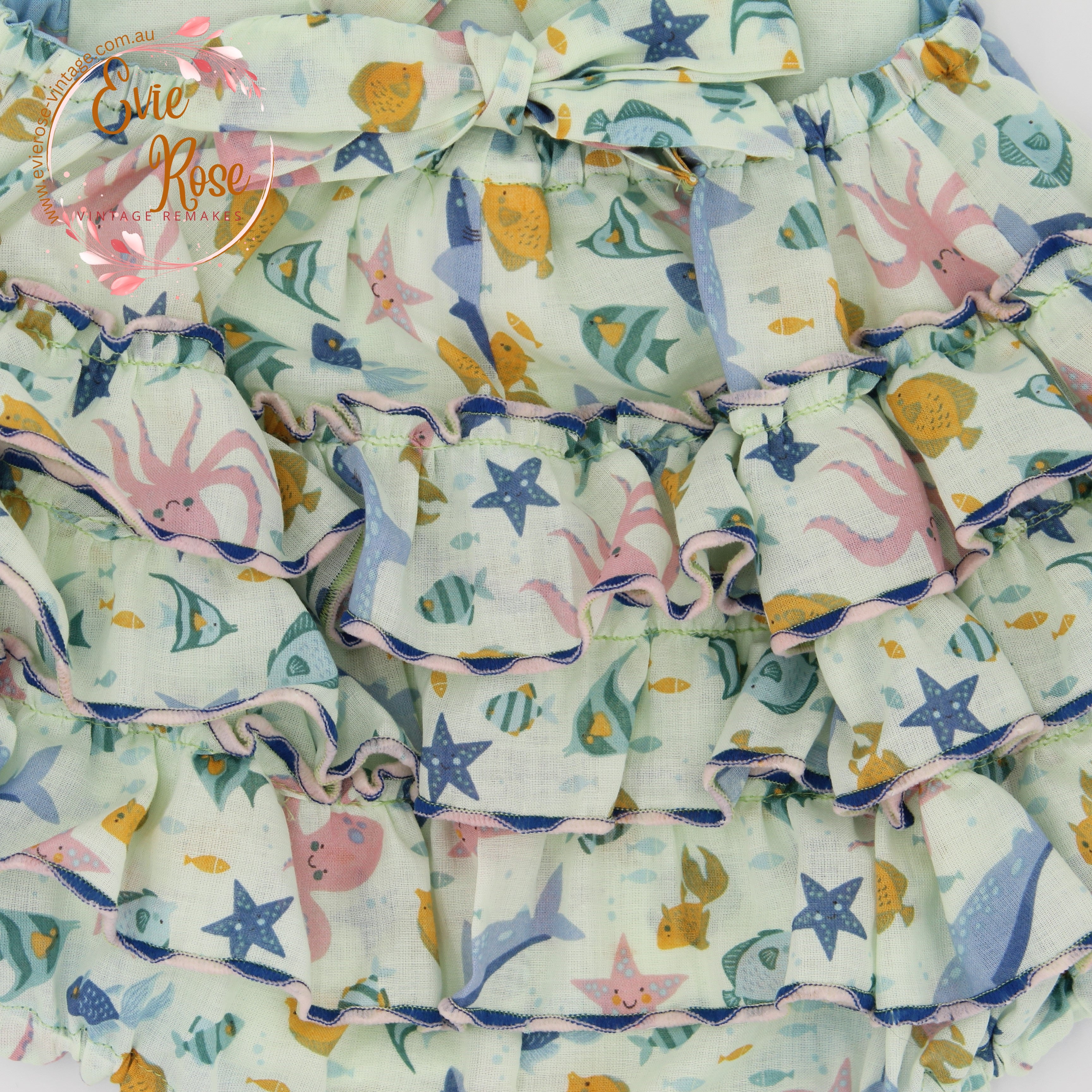1950s Style Frilly Bottom Romper in Sea Life Print - Florence