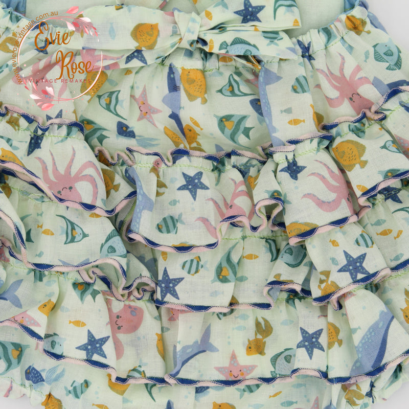 1950s Style Frilly Bottom Romper in Sea Life Print - Florence