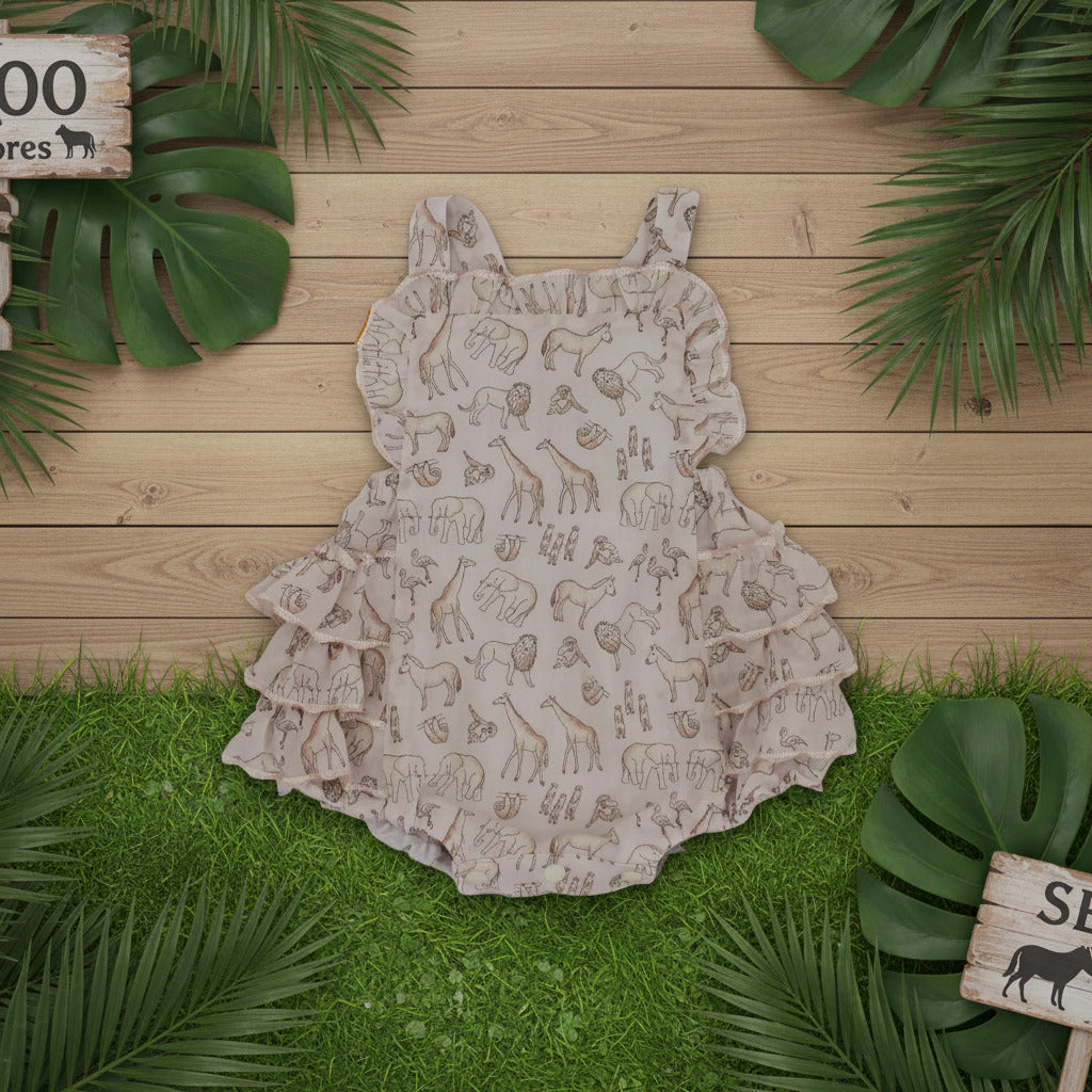 1950s Style Frilly Bottom Romper in Zoo Print - Florence