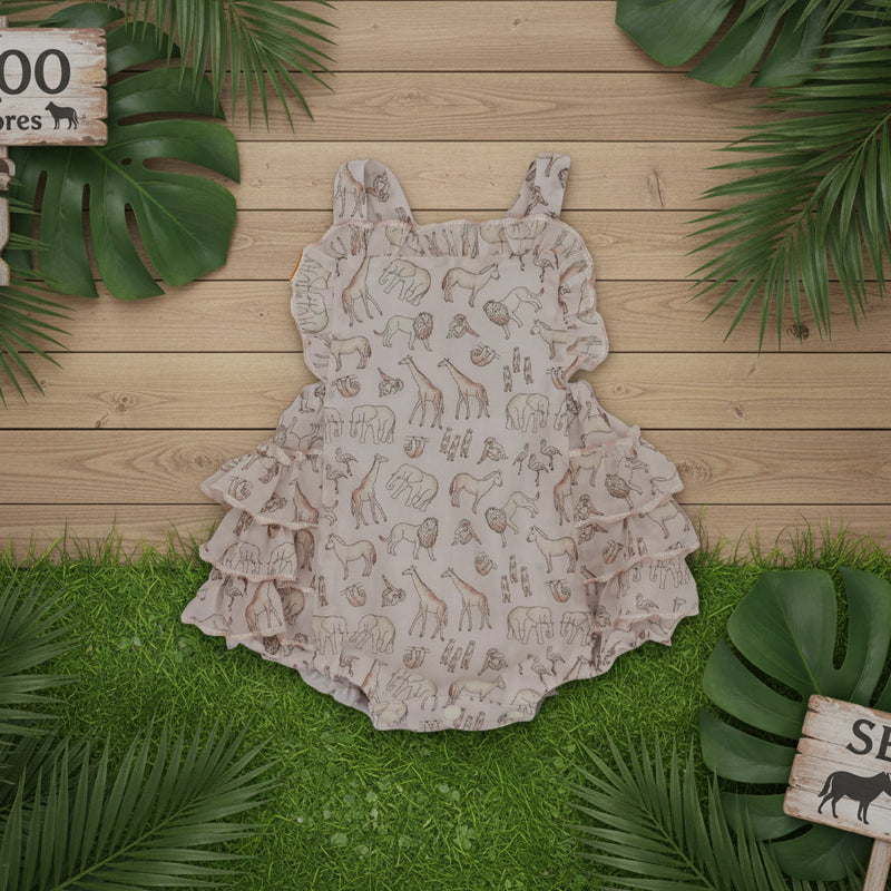 1950s Style Frilly Bottom Romper in Zoo Print - Florence