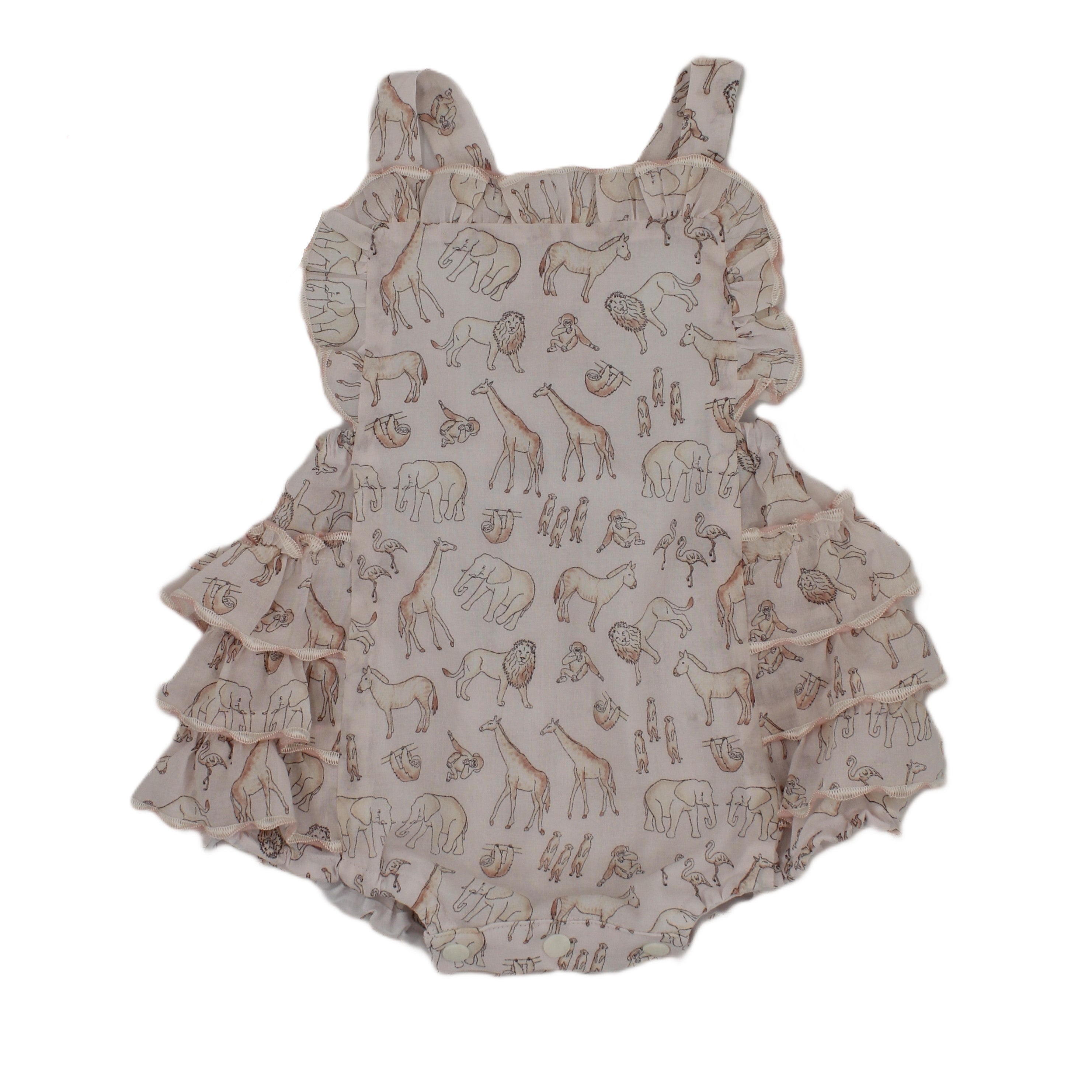 1950s Style Frilly Bottom Romper in Zoo Print - Florence