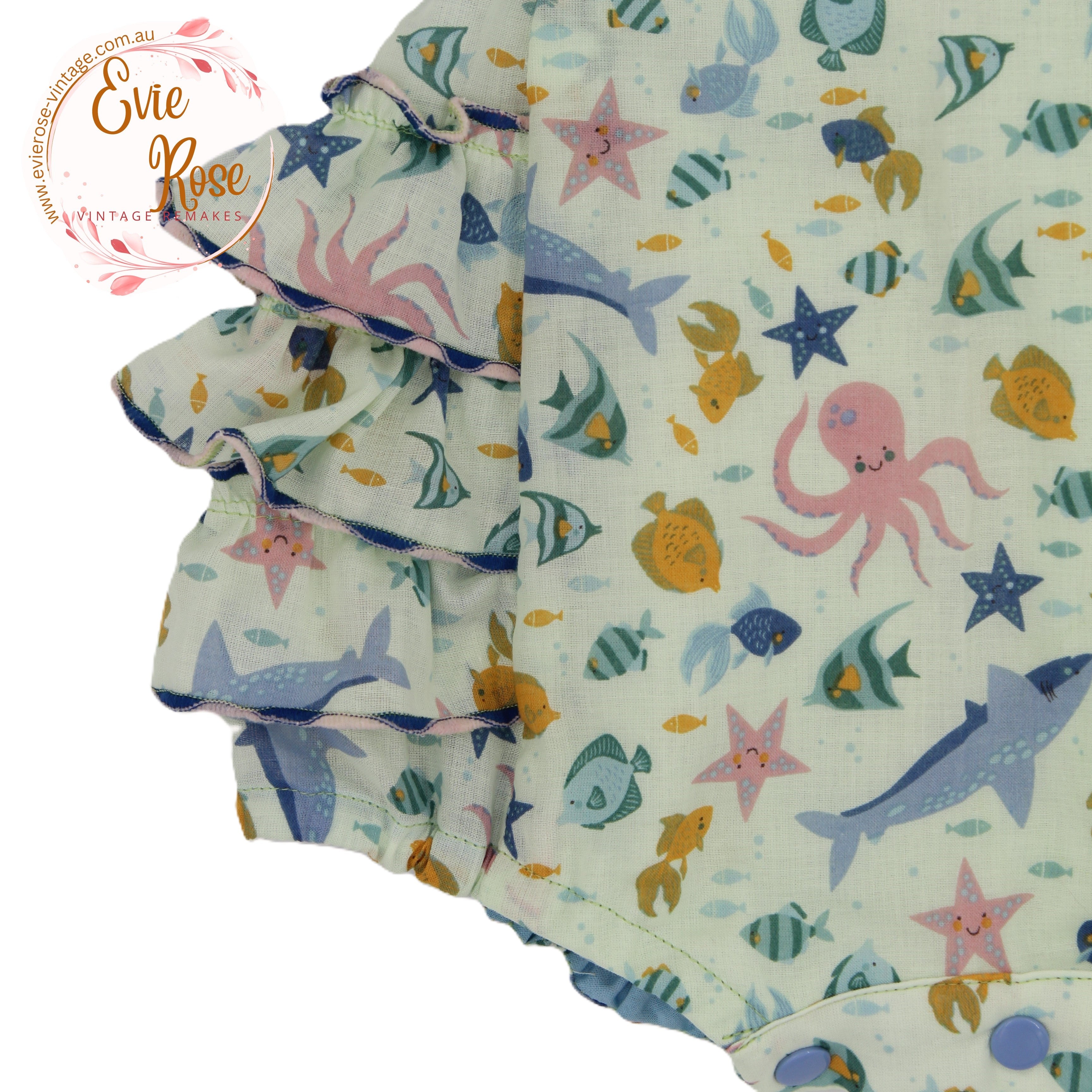 1950s Style Frilly Bottom Romper in Sea Life Print - Florence