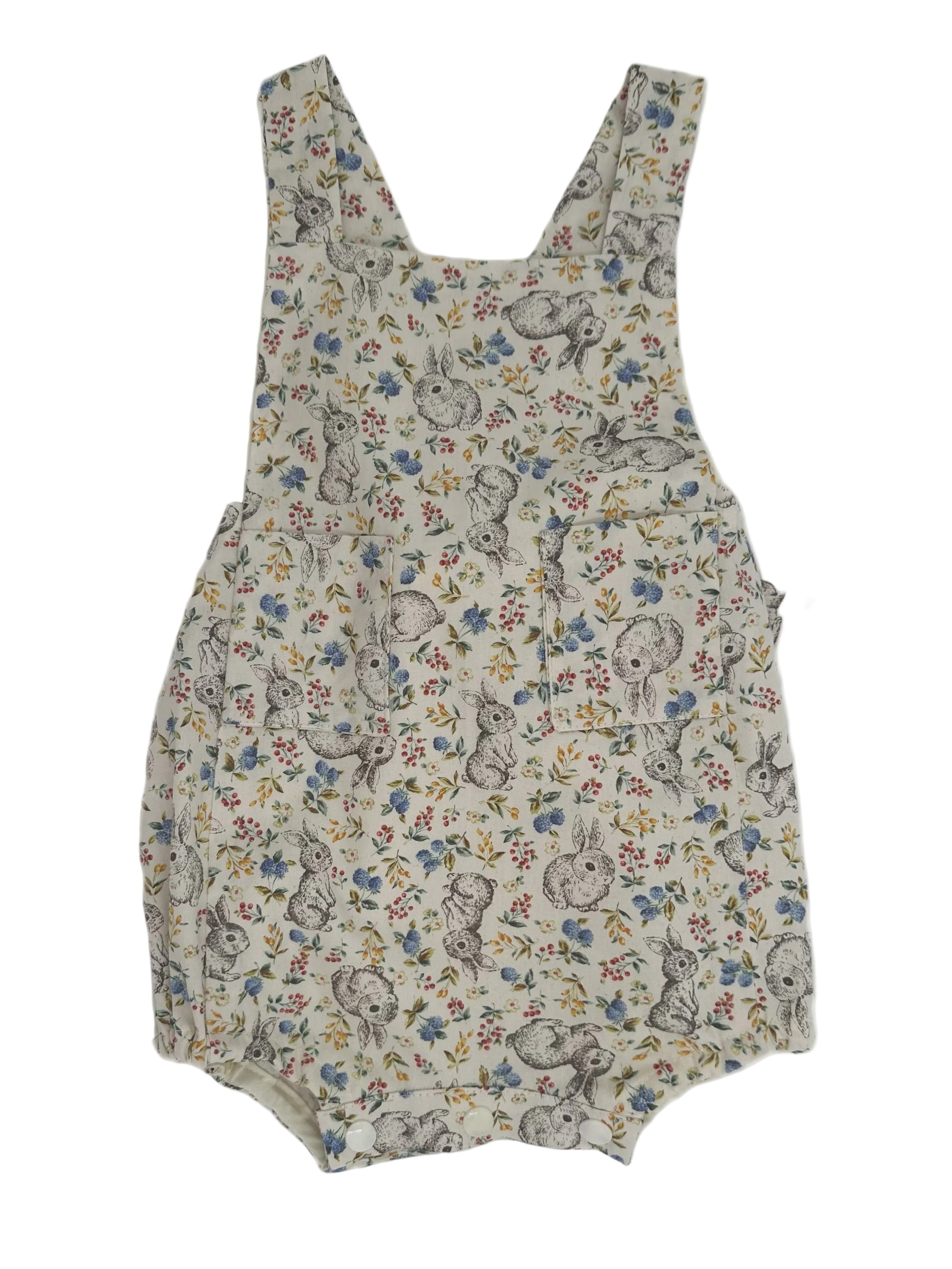 1950s Style Romper in Cream Bunny Print - Georgie