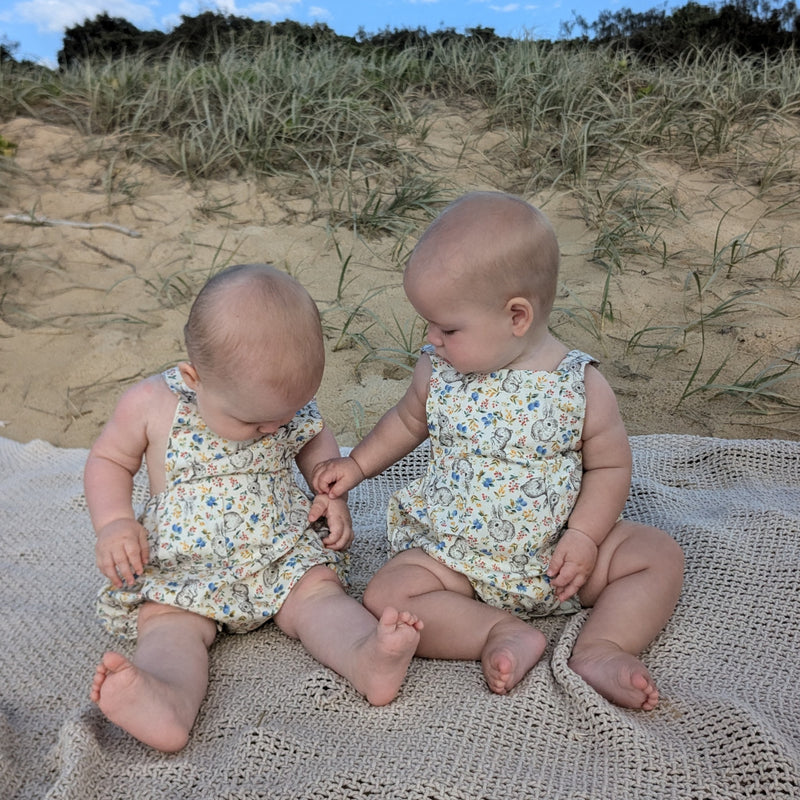 1950s Style Romper in Cream Bunny Print - Georgie