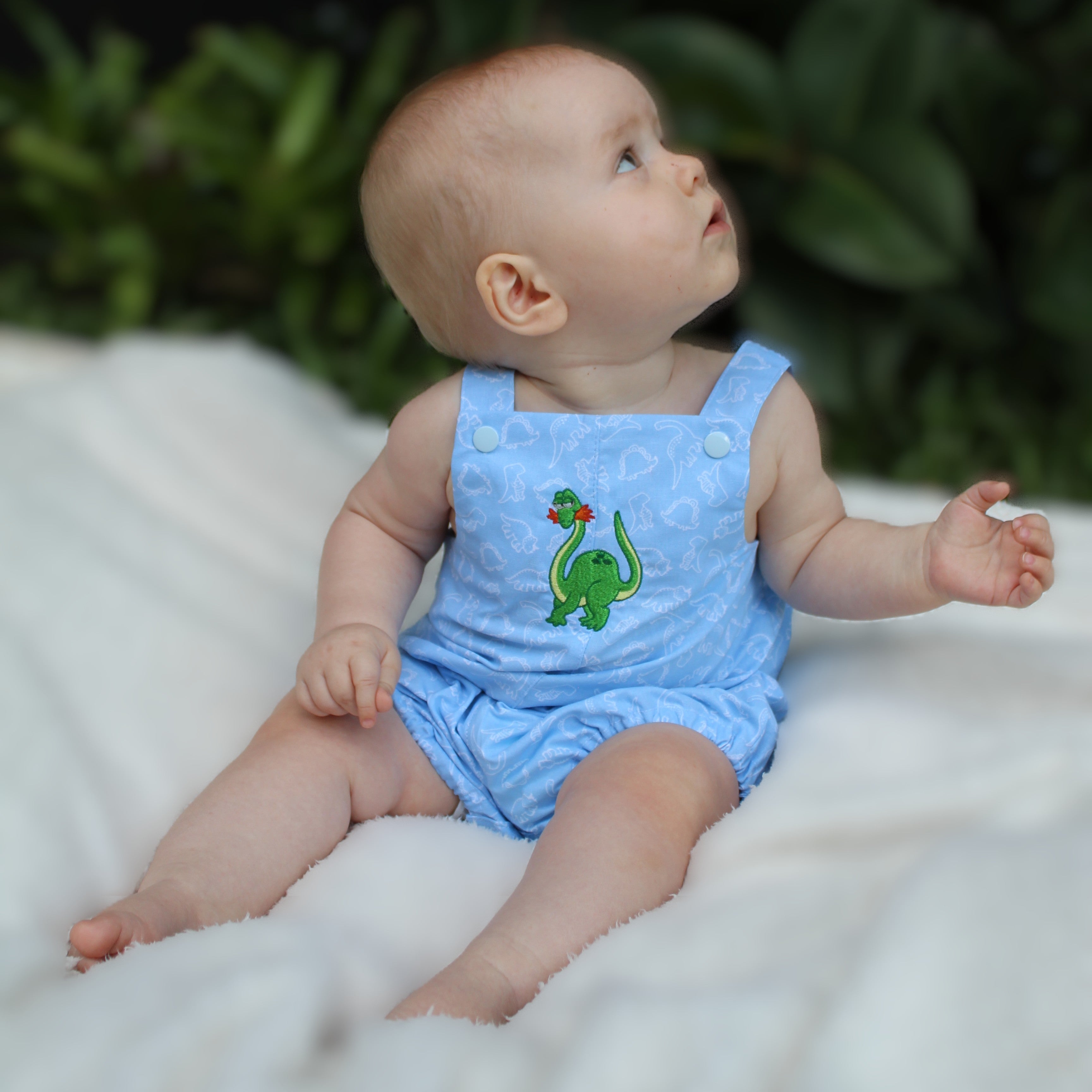 Romper In Dinosaur Print with Dinosaur Embroidery - Henry