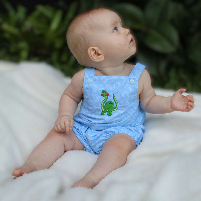 Romper In Dinosaur Print with Dinosaur Embroidery - Henry