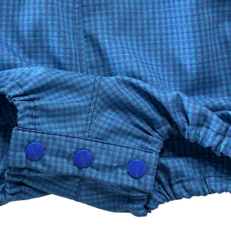 Romper in Small Blue Check with Train Embroidery - Henry