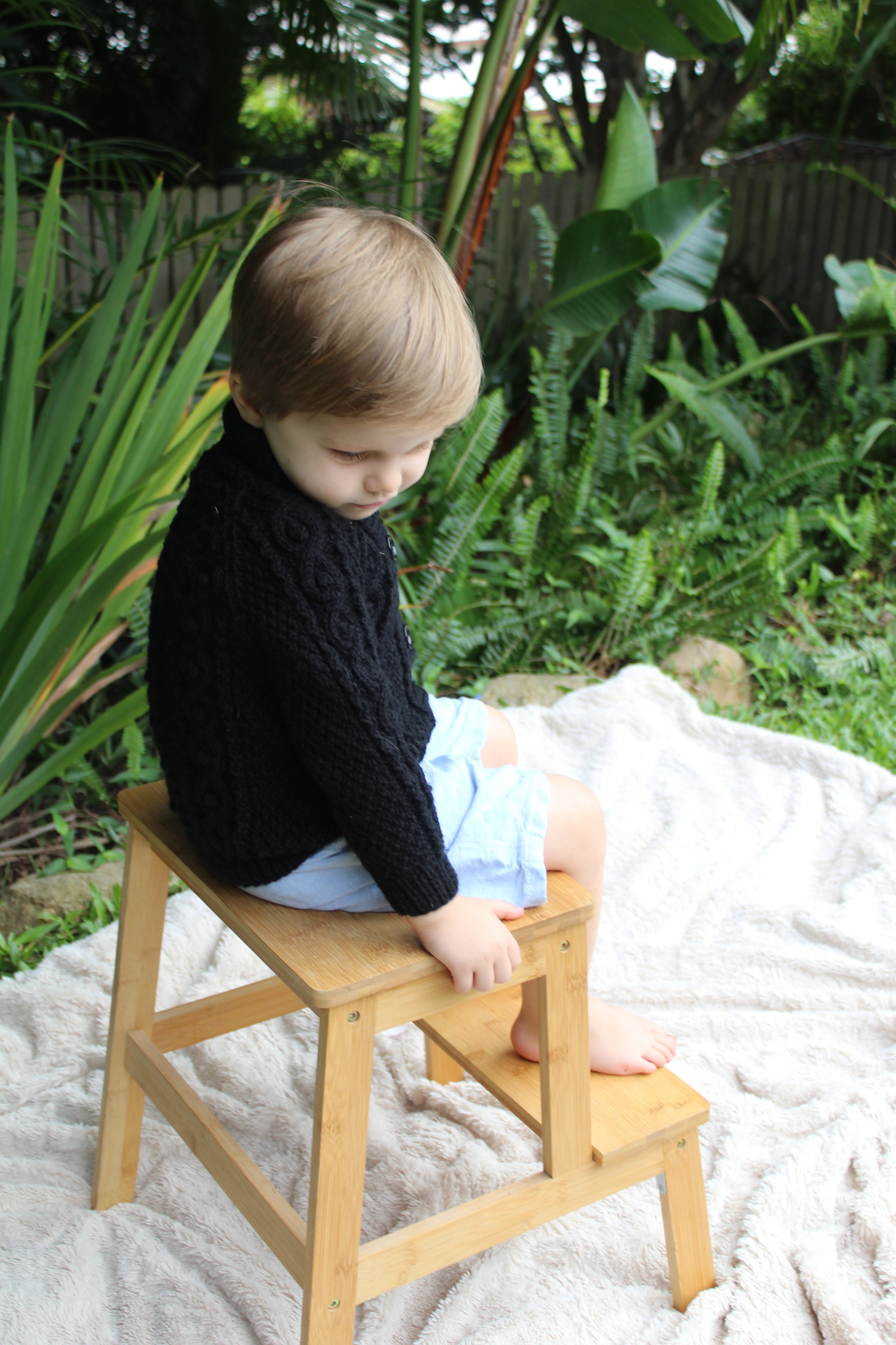 Hand Knitted Aran cardigan with collar