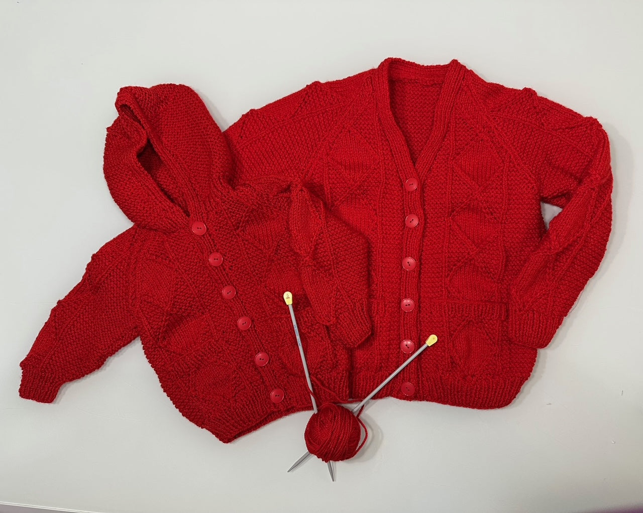 Hand Knitted Aran cardigan with V neck