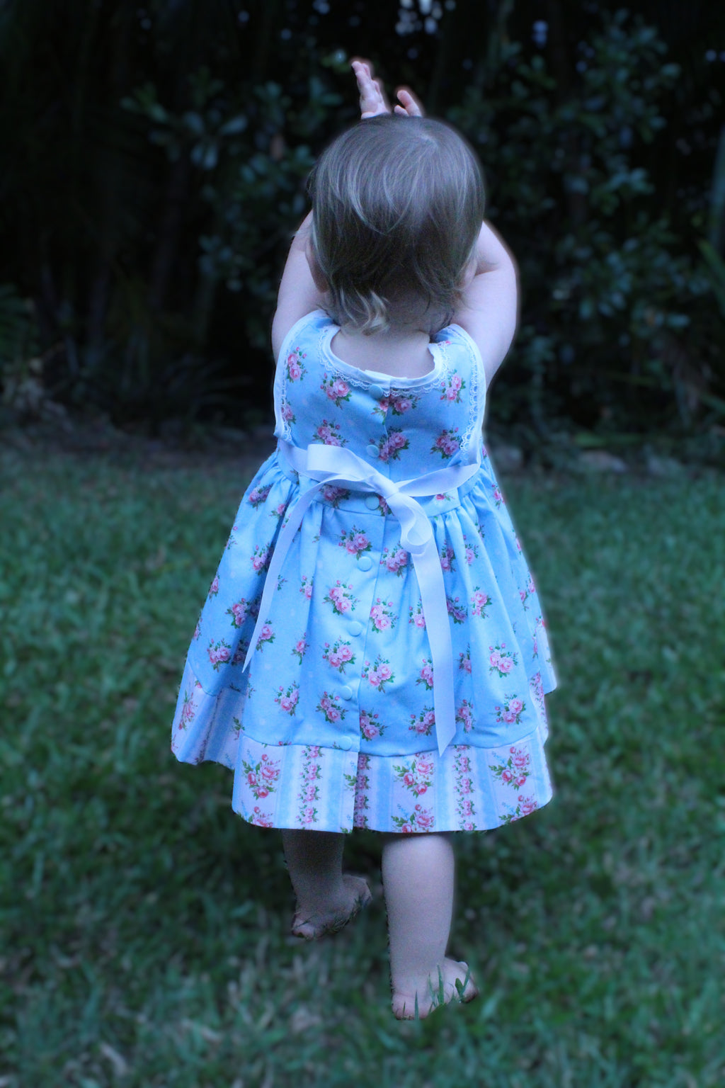 Girls Dress Blue Floral Print with Border - Isabella