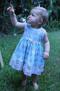 Girls Dress Blue Floral Print with Border - Isabella