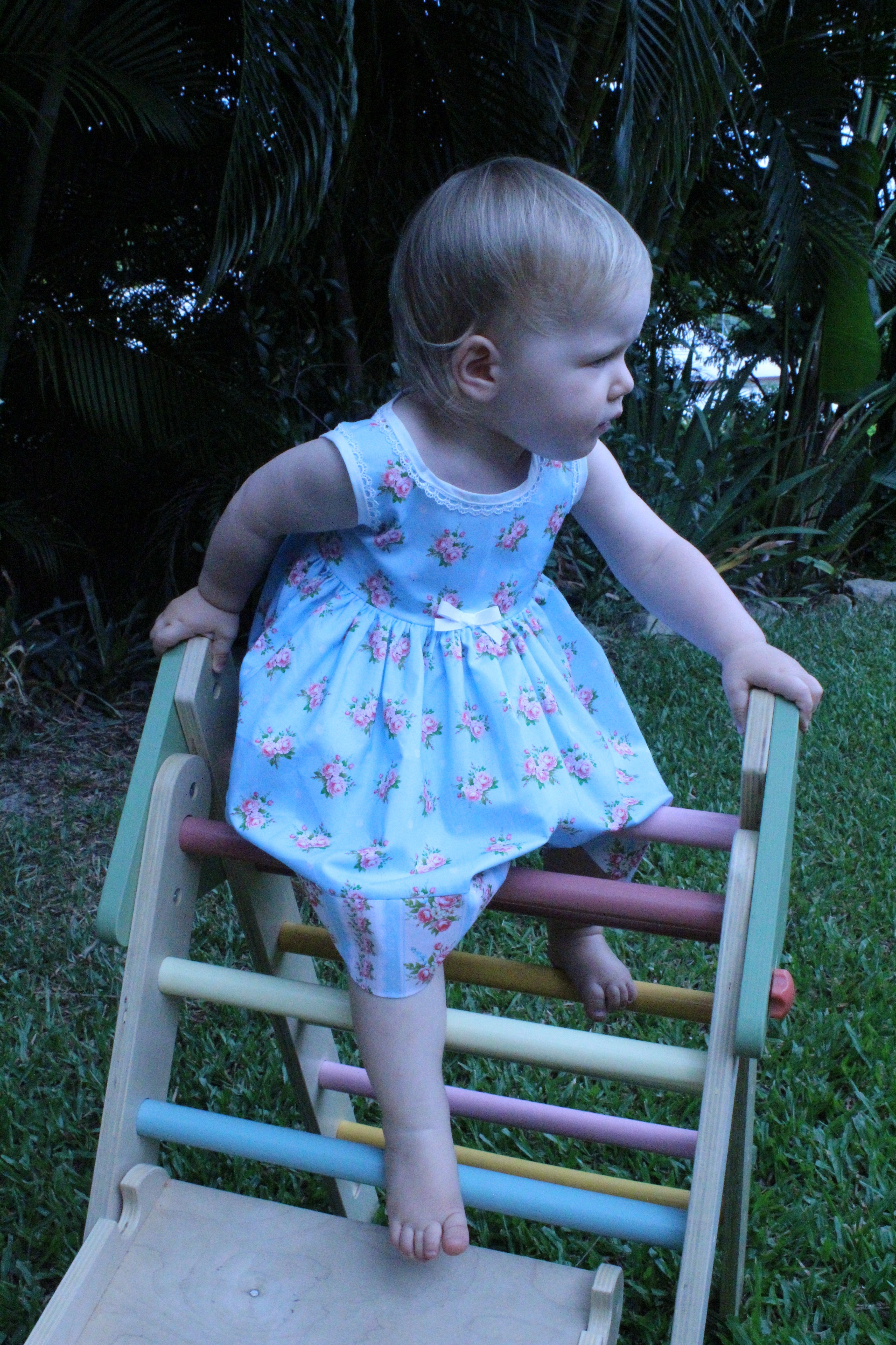 Girls Dress Blue Floral Print with Border - Isabella