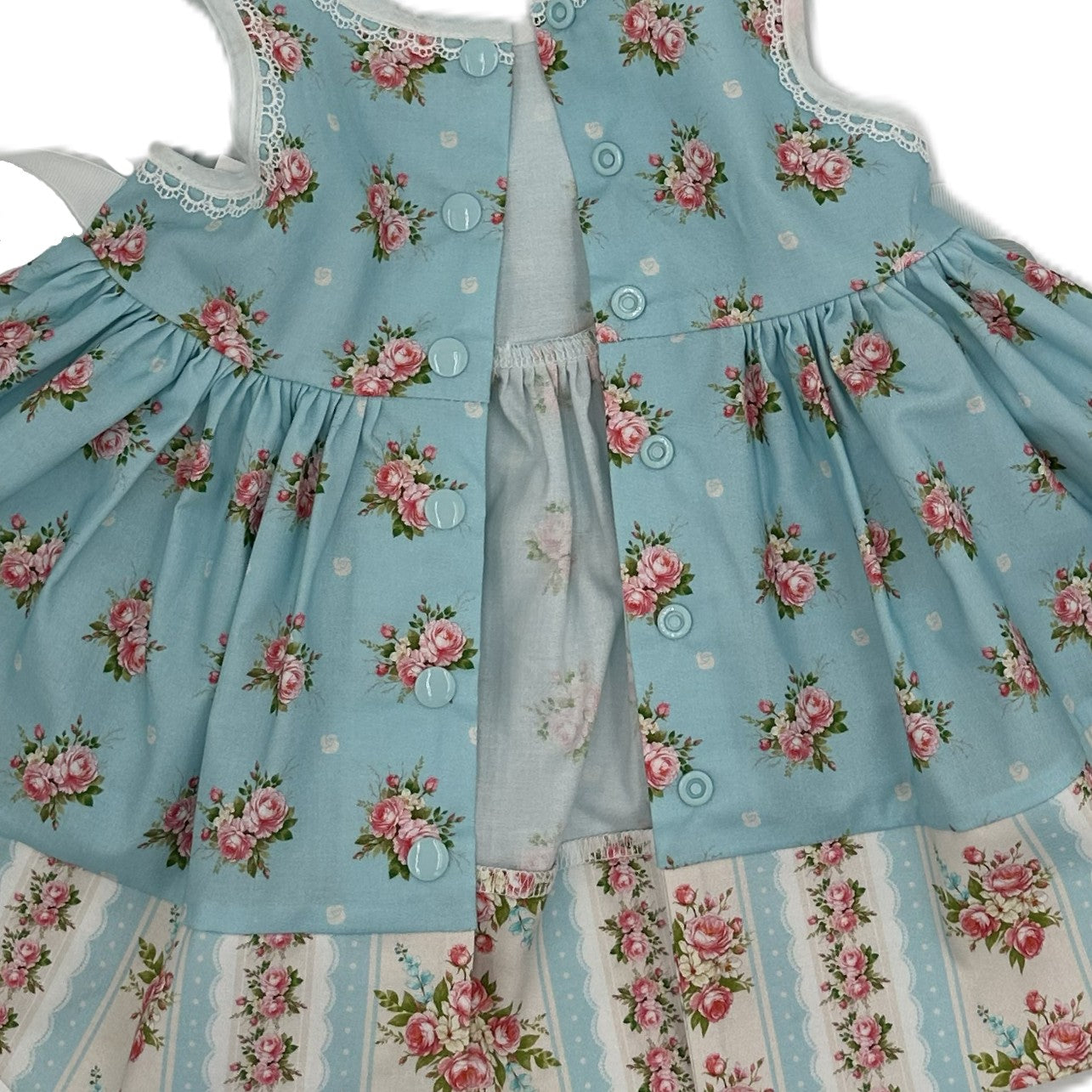 Girls Dress Blue Floral Print with Border - Isabella