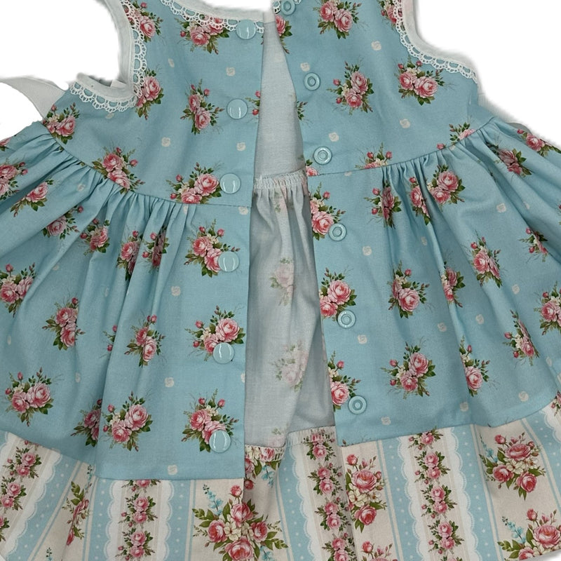 Girls Dress Blue Floral Print with Border - Isabella
