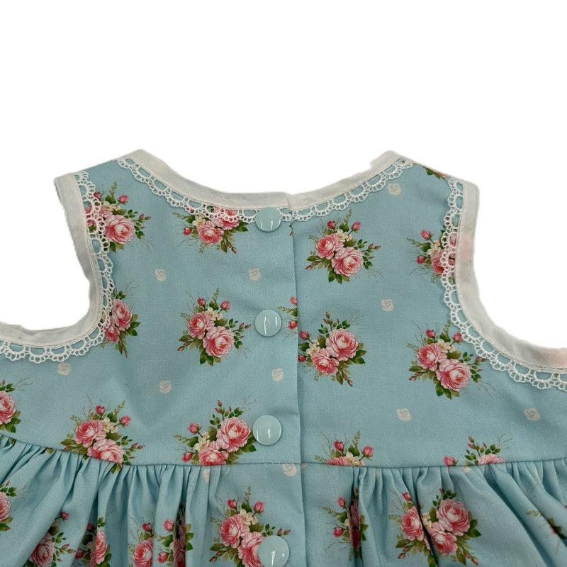 Girls Dress Blue Floral Print with Border - Isabella