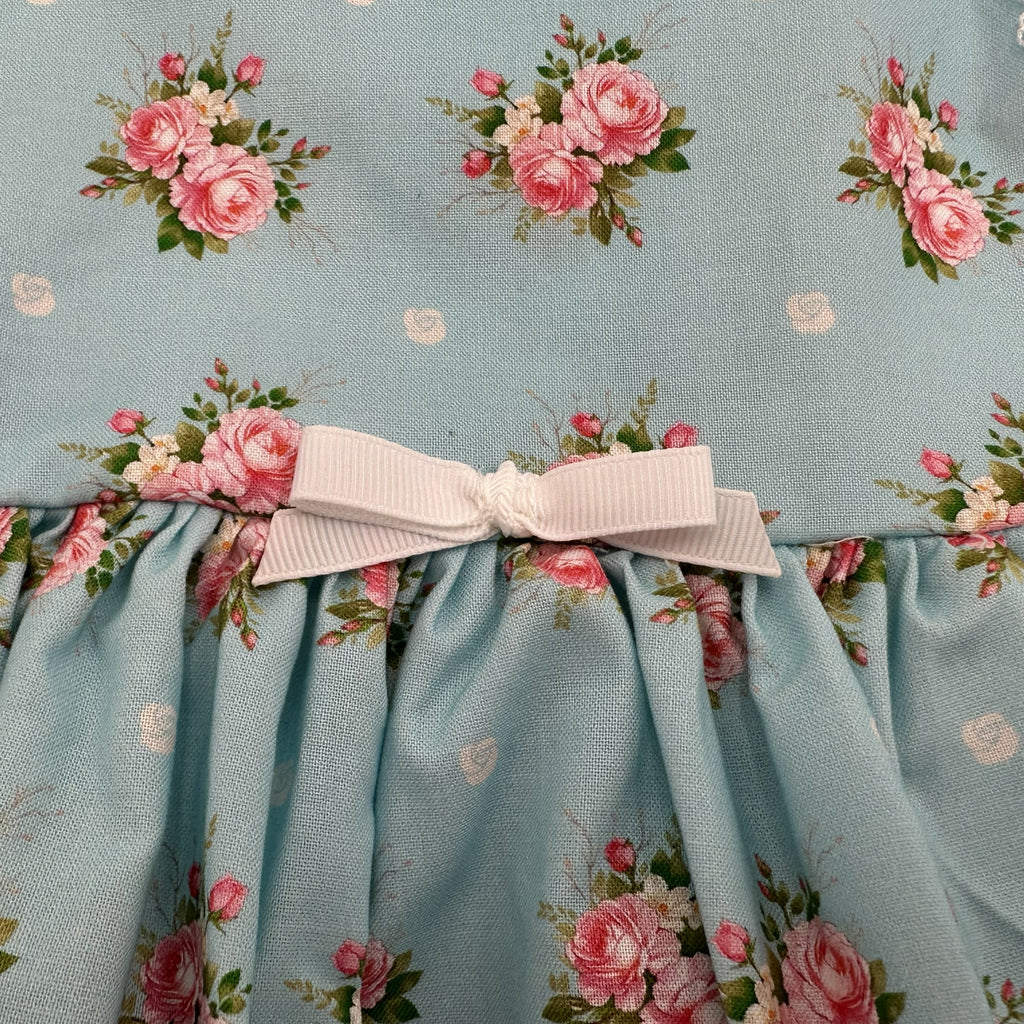 Girls Dress Blue Floral Print with Border - Isabella