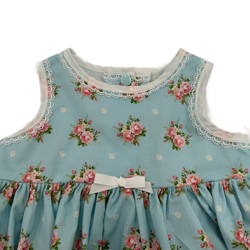 Girls Dress Blue Floral Print with Border - Isabella