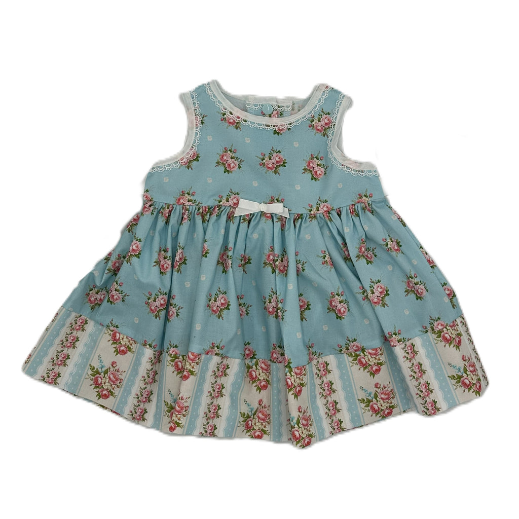 Girls Dress Blue Floral Print with Border - Isabella