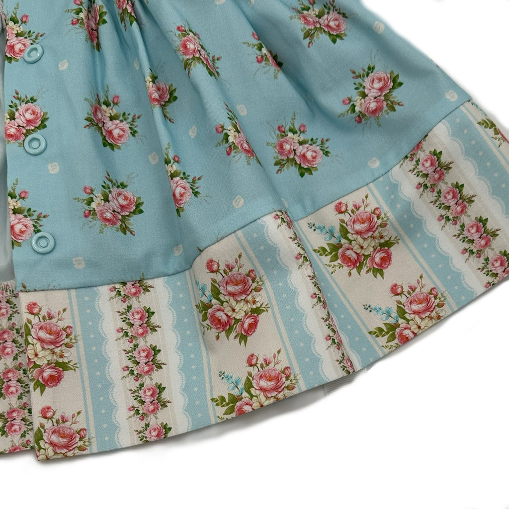 Girls Dress Blue Floral Print with Border - Isabella