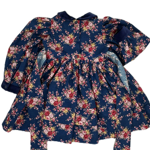 Alice Winter Princess Dress in French navy floral, back view