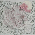 Strawberry print Willow angel top and knickers set with lace trim and pink-flowered bonnet