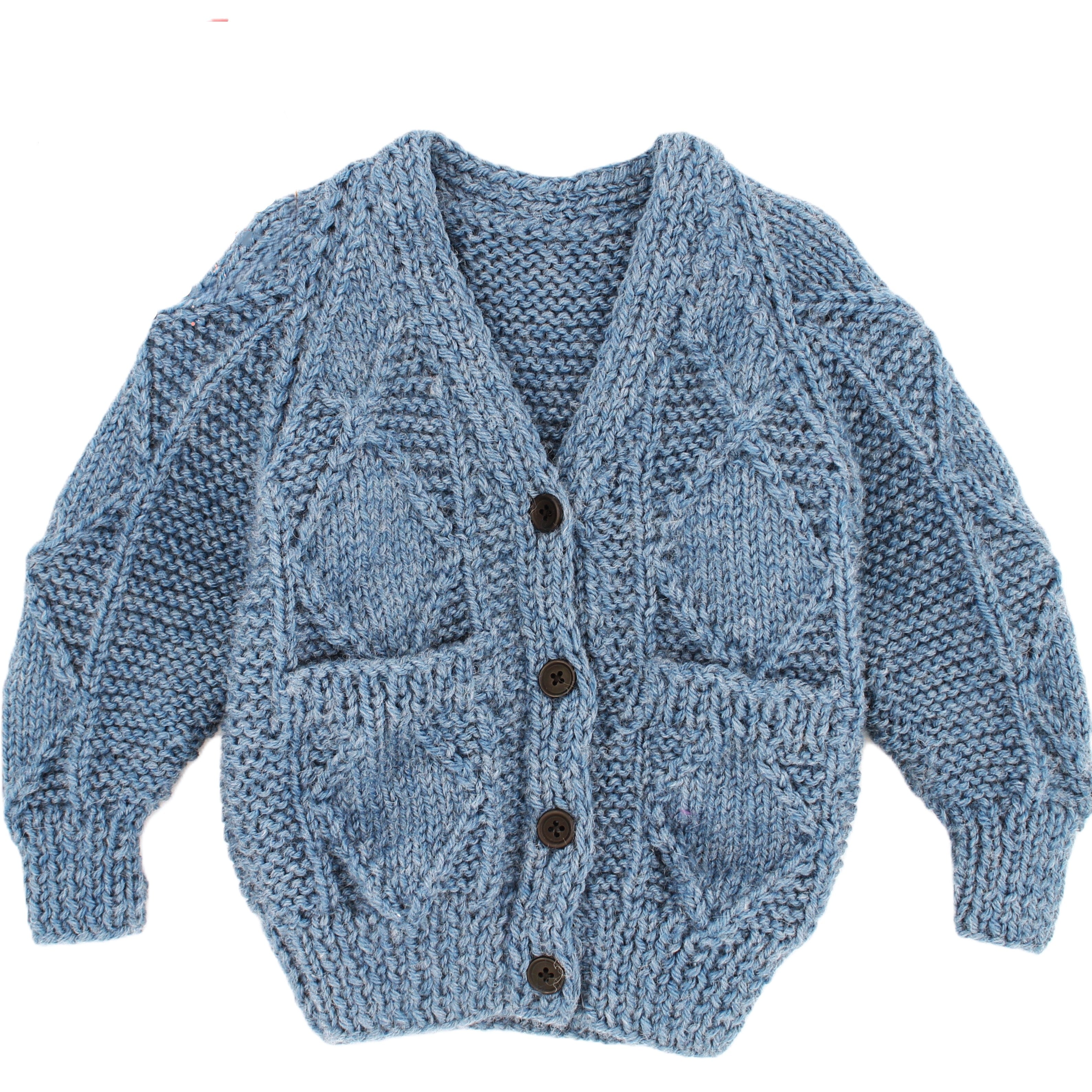 Hand Knitted Aran cardigan with V neck