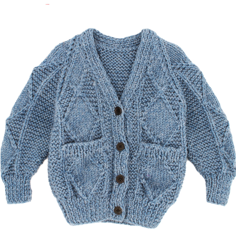 Hand Knitted Aran cardigan with V neck