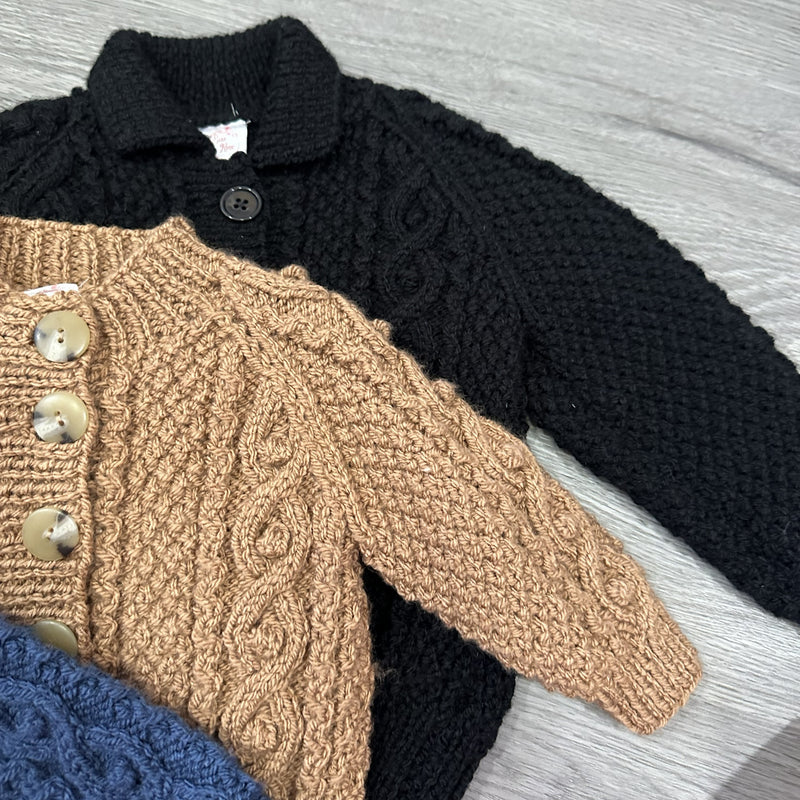 Hand Knitted Aran cardigan with collar