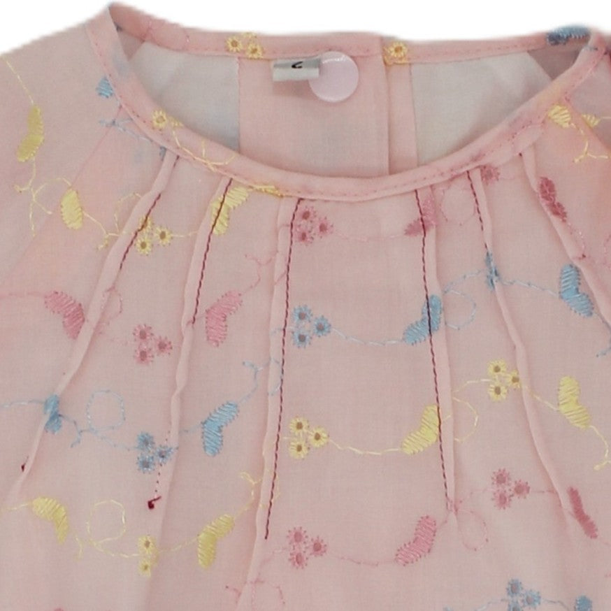 1960s Inspired Pink Broderie Anglaise A Line girls dress