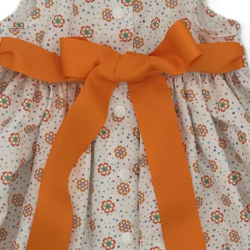 Girls Sleeveless Dress in White and Orange - Clara