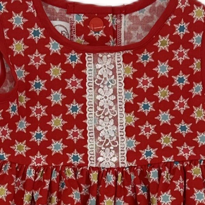 Girls Sleeveless Dress in Red with multi star print - Clara