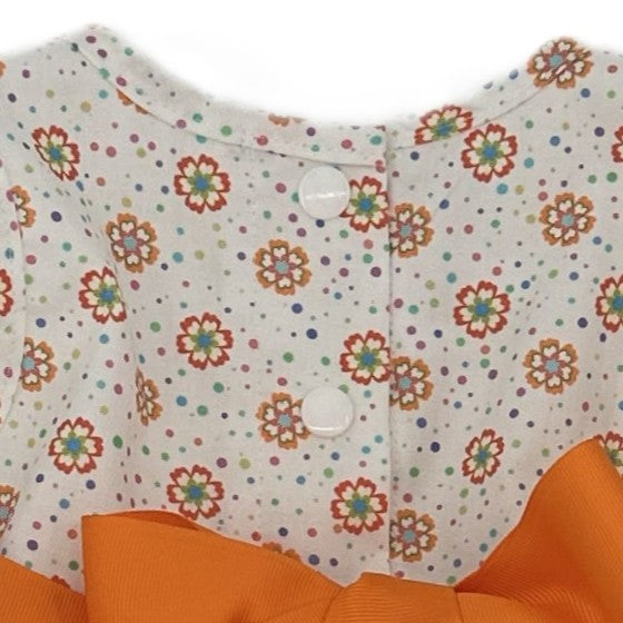 Girls Sleeveless Dress in White and Orange - Clara
