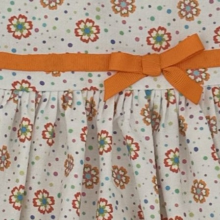 Girls Sleeveless Dress in White and Orange - Clara