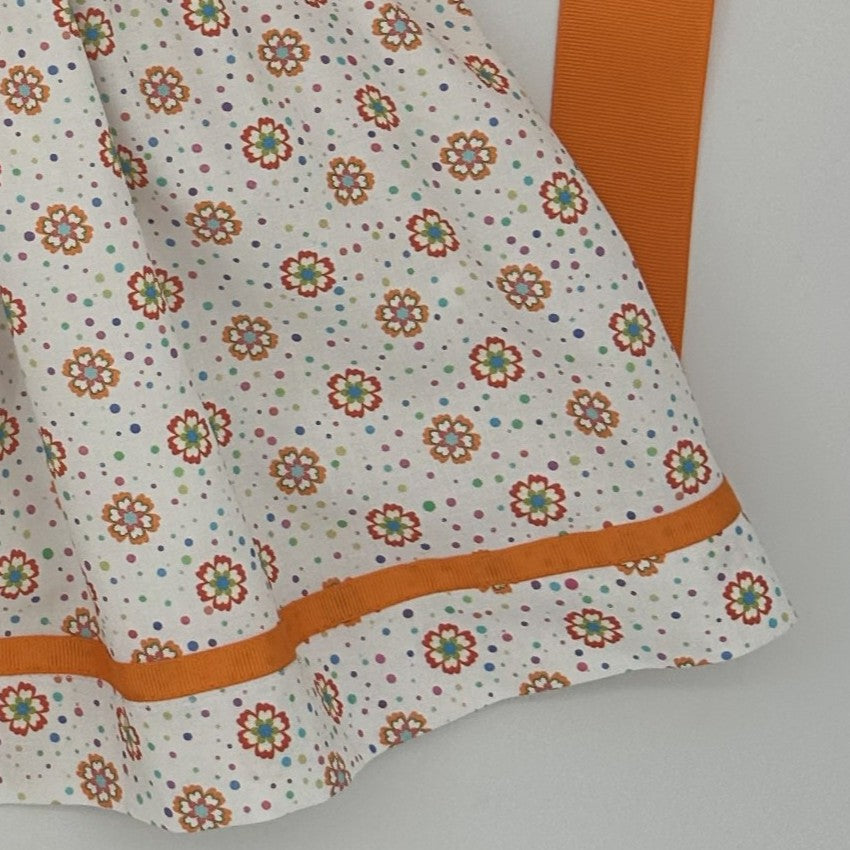 Girls Sleeveless Dress in White and Orange - Clara