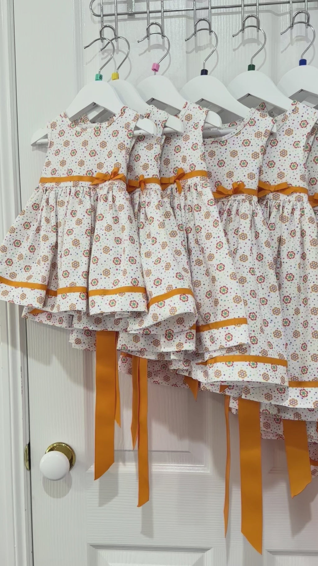 Girls Sleeveless Dress in White and Orange - Clara